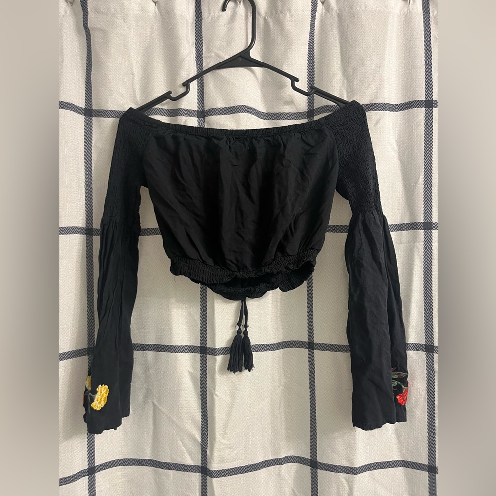 Crop top long sleeve off the shoulder top